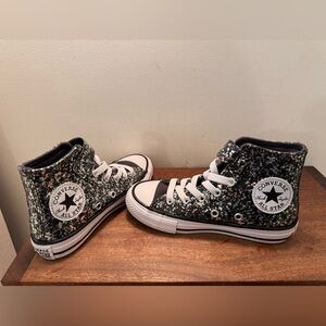 Girls Converse Black and Silver Glitter High-Tops